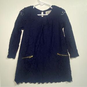 H&M Girls Navy Blue Lace Dress Size 2-4 Years Lined Gold Zipper Accents